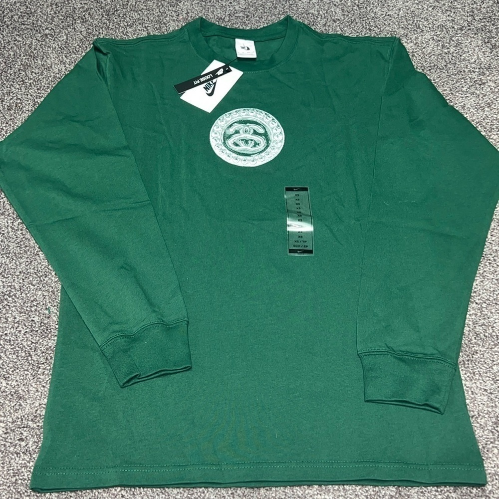 Nike X Stussy Long Sleeve T Shirt Gorge Green Back Swoosh Hit
